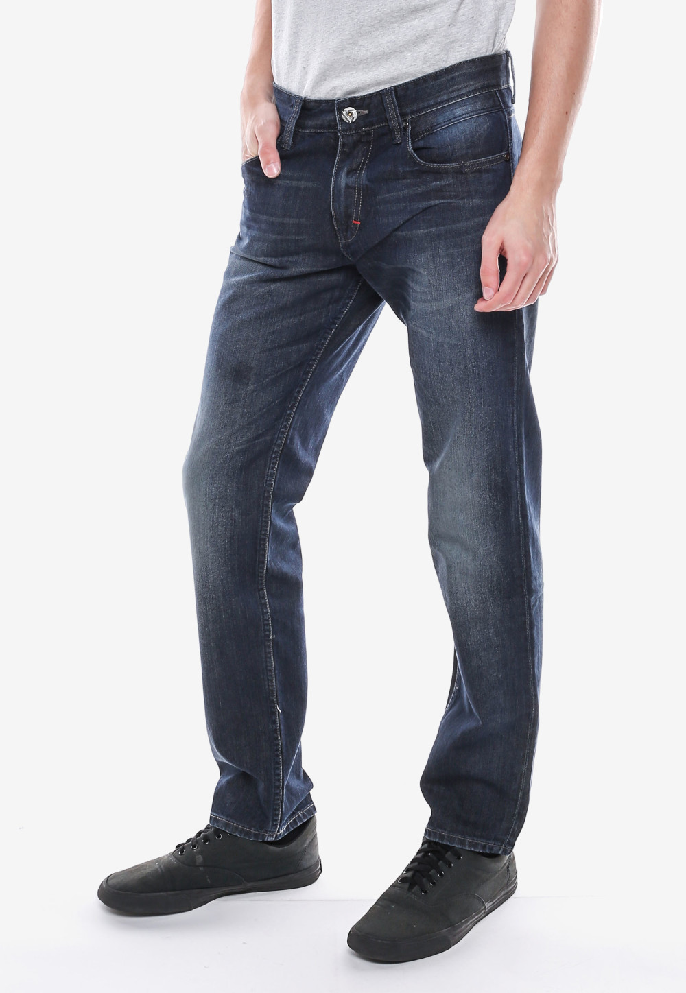 Slim Fit Jeans  Panjang Biru  Navy  Detail Whisker